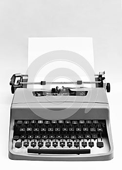 Old black and white typewriter. Antique. Retro