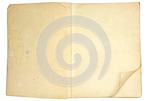 Old blank open book with grungy pages