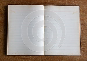 Old blank page of notebook on wood table