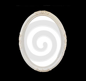 Old Blank White Oval Wooden Frame Isolated on Black