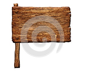 Old blank wooden signboard on stick with copyspace signpost