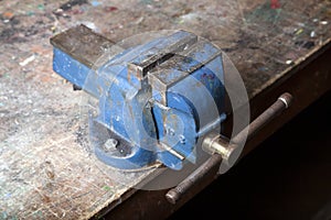 Old blue bench vice
