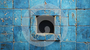 Old Blue Brick Wall with Window