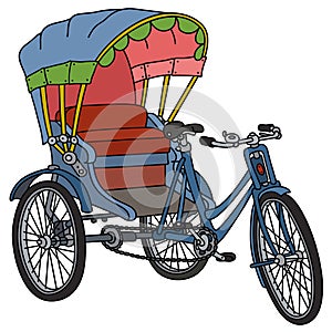 Old blue cycle rickshaw photo