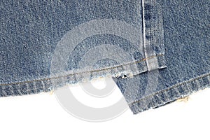 Old blue denim jeans hem