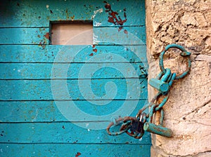 Old blue door in Akko Acre, Israel