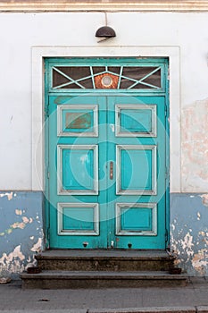 Old blue door in the old town in Tallinn