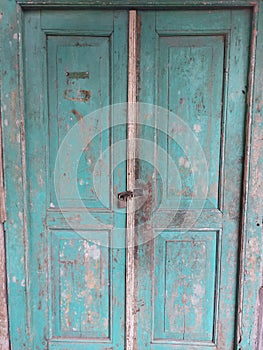 old blue door from teak wood