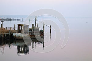 Old blue fishing boat awaiting scrapping