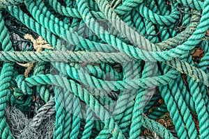 Old blue frayed ship rope