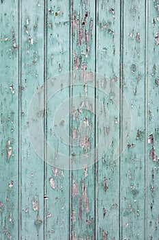 Old blue green door with peeling paint