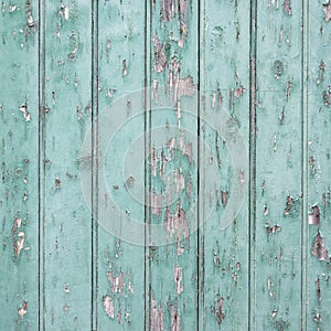 Old blue green door with peeling paint