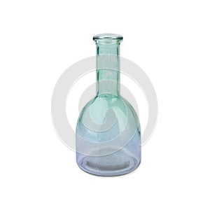 Old blue and green glass bottle isolated over white background