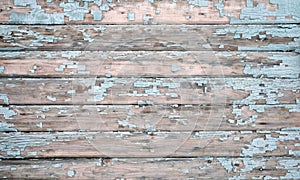Old  blue and grey Shabby Wooden Planks with cracked color Paint, background. Old house wall.