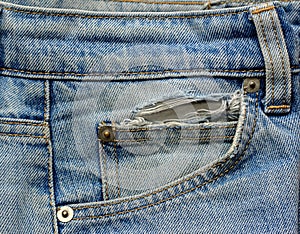 Old Blue Jeans Pocket Close up