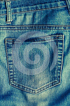 Old Blue Jeans With Pocket With Seams.