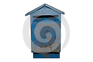 Old blue mailbox isolated on white background