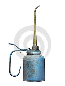 Old blue oilcan isolated.