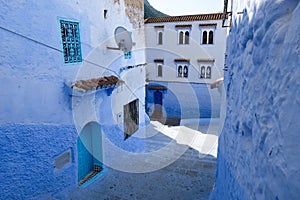 Old blue painted street in city of  Chefchaouen,Morocco