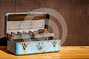 Rustic Old Blue Painted Tool Box