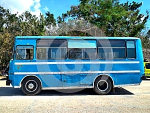 Old Blue Retro Bus in Cuba