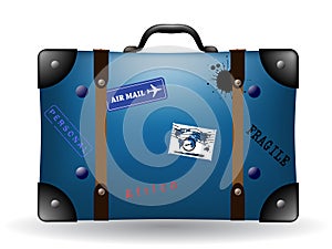 Old blue travel suitcase illustration
