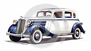 Old Blue And White Car Drawing In Terry Dodson Style