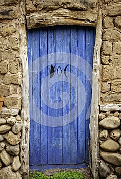 Old blue wooden door