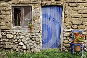 Old blue wooden door