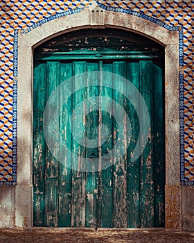 Old blue wooden door