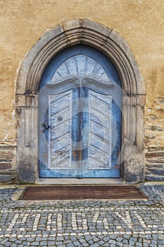 Old blue wooden door