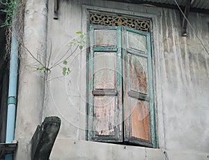 Old blue wooden window