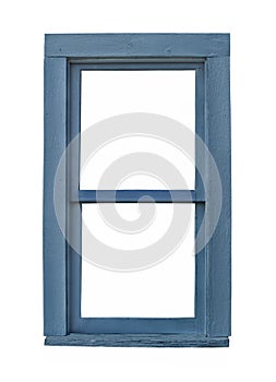 Old blue wooden window isolated.