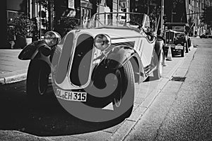 Old bmw oldtimer convertible stands at the roadside