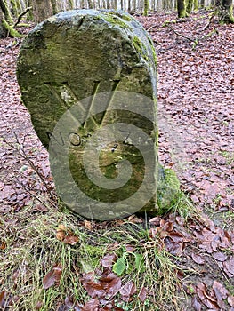 Old boarder stones in the forest in Hessen in Edertal-Kellerwald