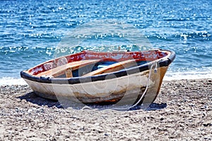 Old boat on the beach, close-up
