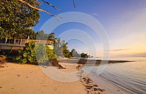 Old boat on beach in the seychelles