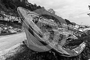 Old boat buried in sand in Turkey