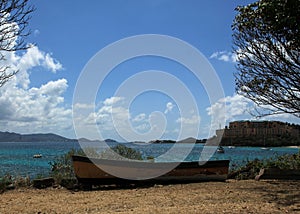 Old boat at Coki Bay in St Thomas