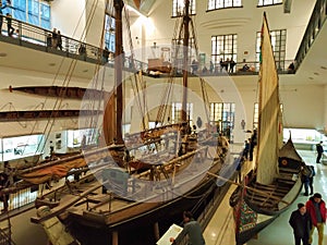 Old boat in Deutsches Museum, the world`s largest of science and technology in Munich