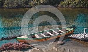 old boat Divjake-Karavasta National Park in Albania. Beautiful landscape. travel concept