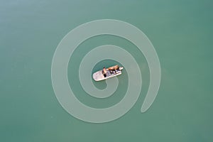 old boat on the lake, view from above