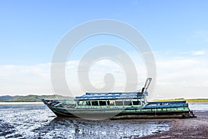 Old boat at low tide, Phang-Nga Bay, Thailand