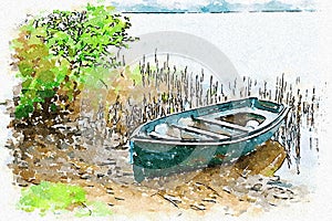 Old boat moored at Loch Awe in Argyll and Bute