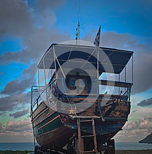 Old boat on rafters