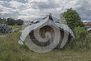 Old boat repurposed as a beach hut by fishermen