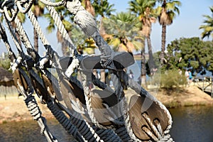 Old boat rigging with ropes