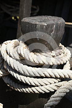 Old boat rigging with ropes