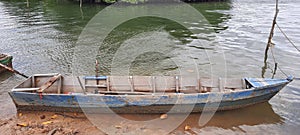 old boat. by the sea an old boat that has not been used for a long time waiting to be repaired