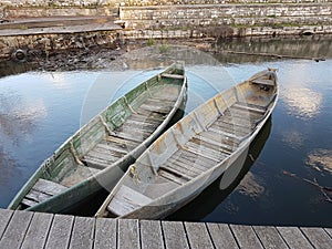 Old boat in small port of Ioannina city Epirus Greece